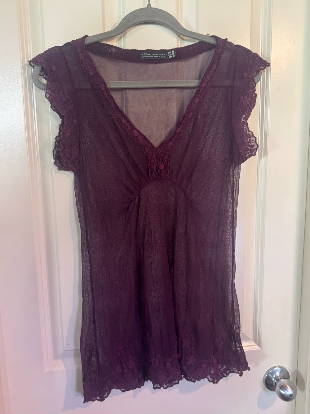 Zara Lace-Trim Top in Deep Plum